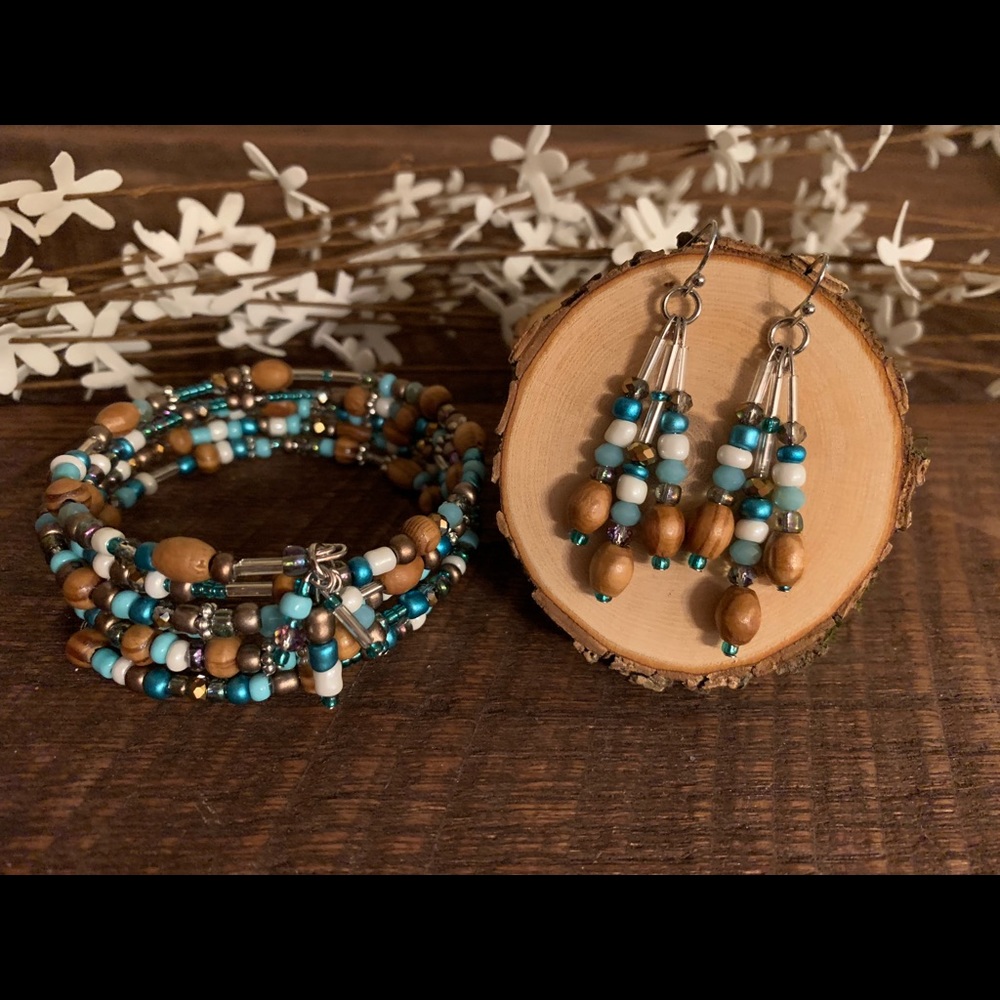 Artisan wrap bracelet and earrings set